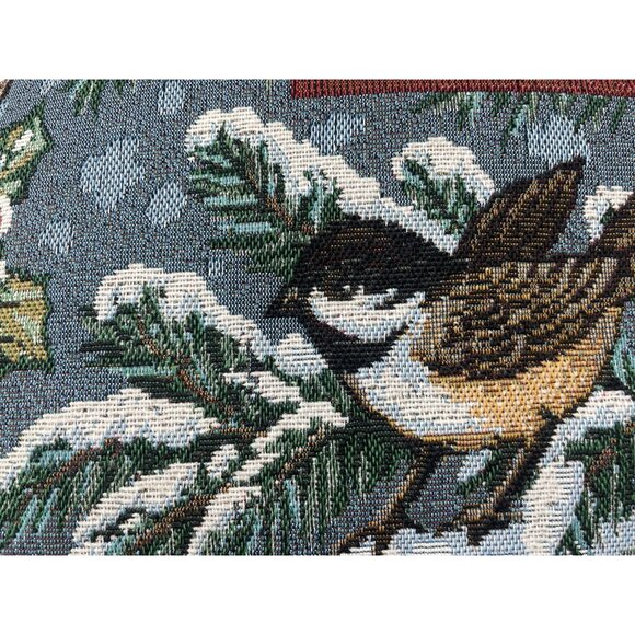 Tapestry Throw Accent Pillow 18”Christmas Chickadee  Mohawk Home Holly Snow Vtg - Picture 7 of 14